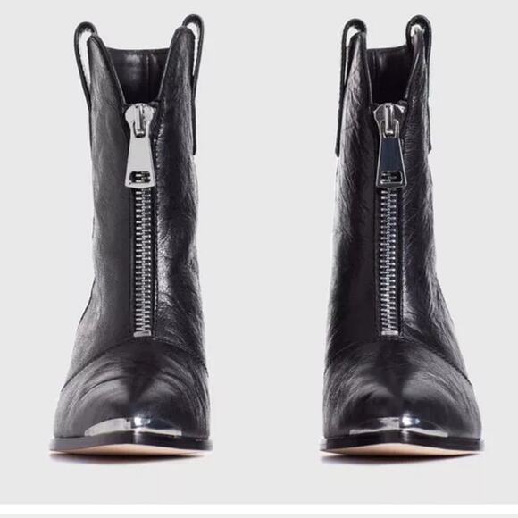 PAIGE Piper Black Leather Western / Moto Zipper Detail Booties Boots Size 9 - Picture 3 of 15